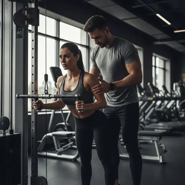 Trainer assisting client